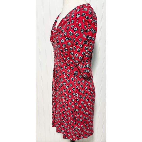 Boden Women's Floral Print Midi Dress‎ Red Blue Short Sleeve V Neck Size 10 - Picture 5 of 9